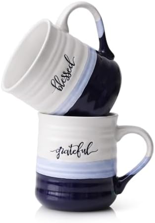 DOWAN 20 oz Coffee Mugs, Large Mugs with Word Blessed Grateful, Porcelain Coffee Cup, Thank You Gifts for Mom Dad, Set of 2 by DOWAN