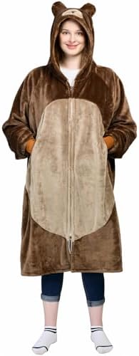 Waitu Bear Wearable Blanket Hoodie Funny Halloween Costumes Birthday Gifts for Women Men Boys Girls, Bear Hooded Blanket Flannel Zipper Hoodie Blanket Cute Gifts for Boyfriend (Adult, Brown) by Waitu