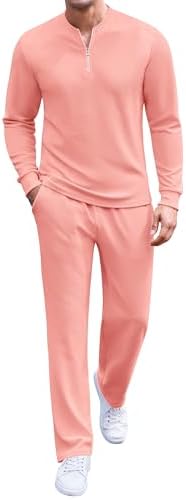 COOFANDY Men's 2 Piece Tracksuit Set Polo Athletic Sweatsuit Quarter Zip Jogging Long Sleeve Casual Sports Outfits by COOFANDY