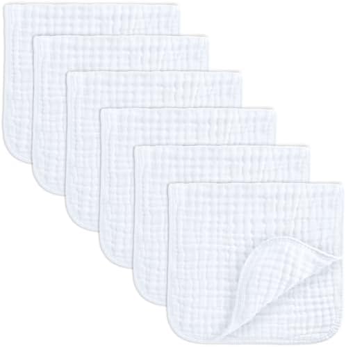 Comfy Cubs Muslin Burp Cloths 20x10" 6 Pack, Baby Burp Cloths - White by ComfyCubs