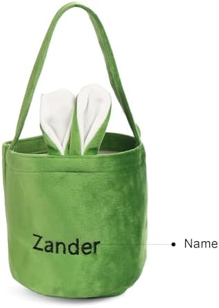 Personalized Bunny Ears Bucket Bag with Custom Name Photo-Easter Bag with Handle-Soft Egg Basket for Kids -Customized Easter Basket-Great for Carrying Gift Easter Eggs (Green-r) - Image 7