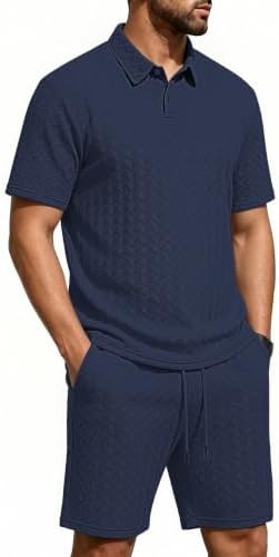Men's 2 Pieces Outfits Casual Polo Shirt and Shorts Set Collar Athletic Jogging Summer Tracksuit - Image 2