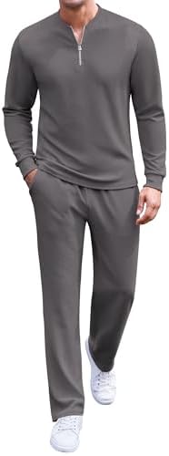 COOFANDY Men's 2 Piece Tracksuit Set Polo Athletic Sweatsuit Quarter Zip Jogging Long Sleeve Casual Sports Outfits by COOFANDY