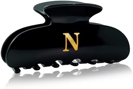 Acrylic Letter Hair Clips for Women - Black Monogram Hair Claw Alphabet Large Hair Clip, Fashion Glitter Claw Clips Elegant And Durable Hair Accessory, Letter N by Fohufo