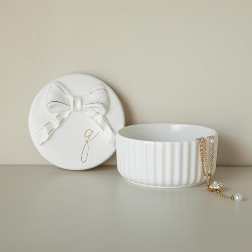COLLECTIVE HOME Ceramic Jewelry Box with Bow, Nightstand Vanity Decor(Q) by COLLECTIVEHOME