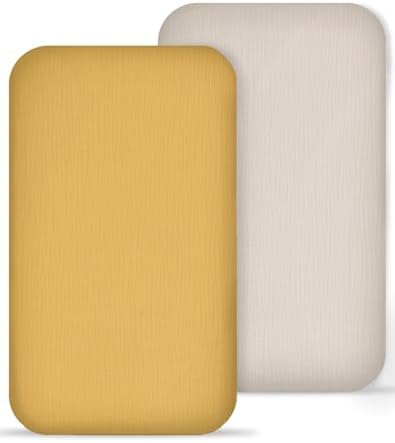 Muslin Bedside Bassinet Sheets 2 Pack, 33" X 20", (Beige & Mustard Yellow) by Meowcards