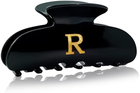 Acrylic Letter Hair Clips for Women - Black Monogram Hair Claw Alphabet Large Hair Clip, Fashion Glitter Claw Clips Elegant And Durable Hair Accessory, Letter R by Fohufo