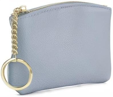 WOZEAH Artificial Leather Coin Purse Change Purse With Key Chain Ring Zipper For Men Women (A Blue)