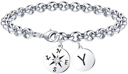 2026 Graduation Gift for Her - Compass Graduation Bracelet Class of 2026 Initial Charm Bracelet Inspirational Masters Degree Preschool High School College Graduation Gift for Her by JIAOGE