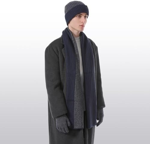 Winter Beanie Hats Long Neck Scarf for Men and Touchscreen Gloves 3PCS Set - Image 6