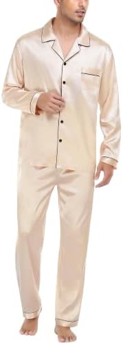 SWOMOG Mens Silk Satin Pajamas Set Long Sleeve Sleepwear Button-Down Pj Two-piece Loungewear with Long Pants S-XXL - Image 4