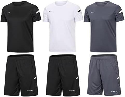BUYJYA Men's Workout Clothes Athletic Shorts Shirt Set 3 Pack Basketball Football Training Running Gym Christmas gifts by BUYJYA