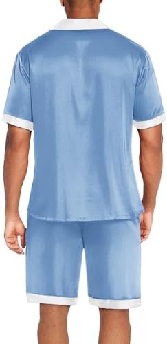 Ekouaer Men Silk Pajamas Set 2 Pieces Satin Pj Button Down Loungewear Sets - Image 3