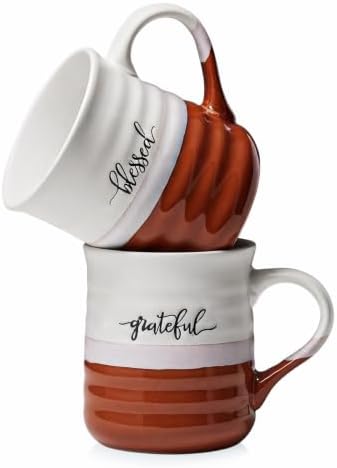 DOWAN 18 oz Large Coffee Mugs, Ceramic Mug Set with Word Blessed Grateful, Big Tea Cup for Office & Home, Thank You Gift for Women Men Mom Dad Christian, 2 Pcs by DOWAN
