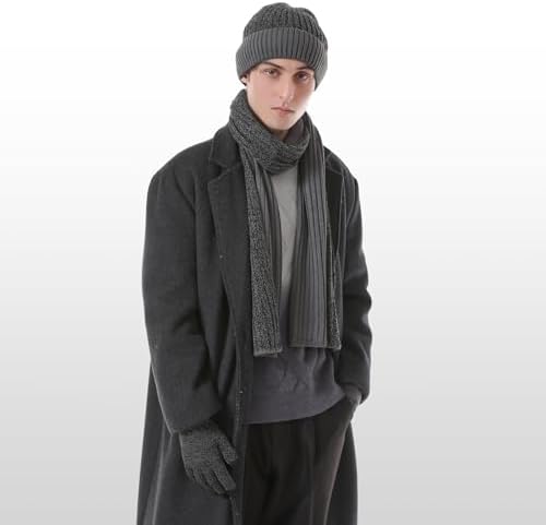 Winter Beanie Hats Long Neck Scarf for Men and Touchscreen Gloves 3PCS Set - Image 6