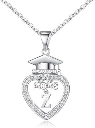 Turandoss Graduation Gifts for Women Her 2026-14K White Gold Plated Initial Necklace Dainty CZ Heart Pendant Silver Initial Necklaces for Women Friends Class of 2026 Friendship Graduation Gifts by TurandossJewelry