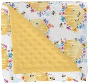 Bees Boho Flowers Baby Blankets for Girl Boy Yellow Bees Honeycomb Floral Garden Soft Mink Dotted Backing Double Layer Swaddle Blanket Spring Summer Bed Throws for Newborn Infant Toddler Nursery 30x40 by GrowhappyGrowhealthy