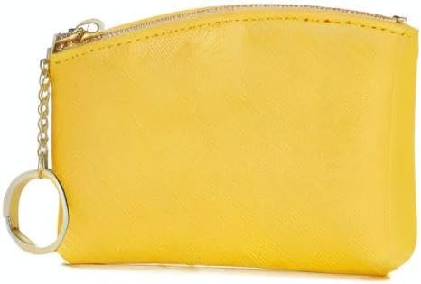 WOZEAH Artificial Leather Coin Purse Change Purse With Key Chain Ring Zipper For Men Women (Yellow)