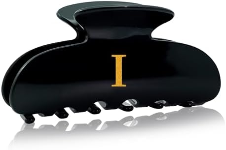 Acrylic Letter Hair Clips for Women - Black Monogram Hair Claw Alphabet Large Hair Clip, Fashion Glitter Claw Clips Elegant And Durable Hair Accessory, Letter I by Fohufo
