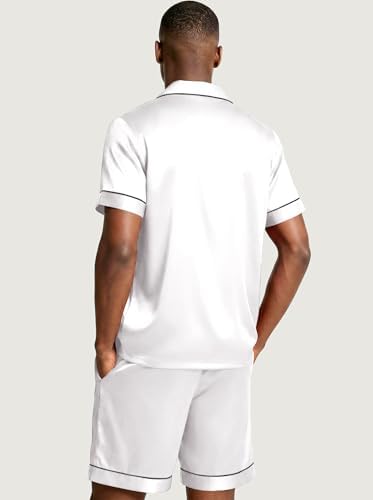 Ekouaer Mens Silk Satin Pajamas Set Short Sleeve Button Up Lounge Pjs Set - Image 6