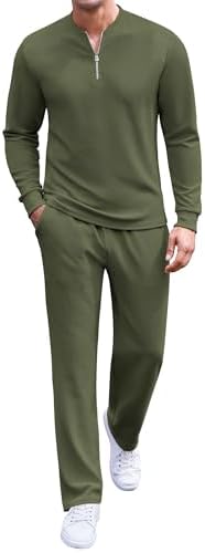 COOFANDY Men's 2 Piece Tracksuit Set Polo Athletic Sweatsuit Quarter Zip Jogging Long Sleeve Casual Sports Outfits by COOFANDY