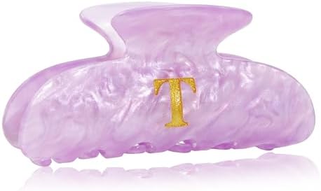 Acrylic Letter Hair Clips for Women - Purple Monogram Hair Claw Alphabet Large Hair Clip, Fashion Glitter Claw Clips Elegant And Durable Hair Accessory, Letter T by Fohufo