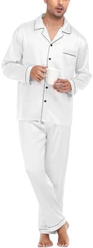 SWOMOG Mens Silk Satin Pajamas Set Long Sleeve Sleepwear Button-Down Pj Two-piece Loungewear with Long Pants S-XXL - Image 2