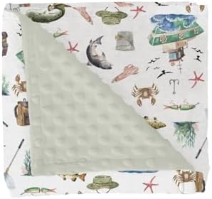 Gone Fishing Baby Blankets for Girl Boy Ocean Boats Fishes Crabs Coral Soft Mink with Dotted Backing Double Layer Swaddle Blanket Fishing Lovers Gift Nursery Bed Blanket Infant Toddler Crib 30x40 by GrowhappyGrowhealthy