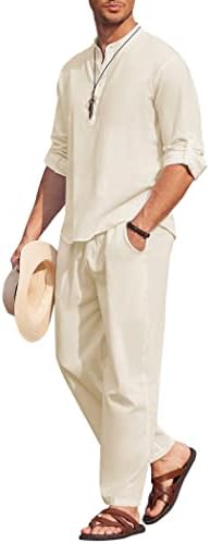 COOFANDY Men’s 2 Piece Cotton Linen Set Casual Beach Outfits Long Sleeve by COOFANDY