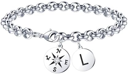 2026 Graduation Gift for Her - Compass Graduation Bracelet Class of 2026 Initial Charm Bracelet Inspirational Masters Degree Preschool High School College Graduation Gift for Her by JIAOGE