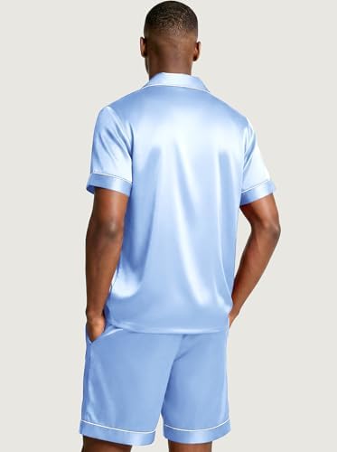 Ekouaer Mens Silk Satin Pajamas Set Short Sleeve Button Up Lounge Pjs Set - Image 6