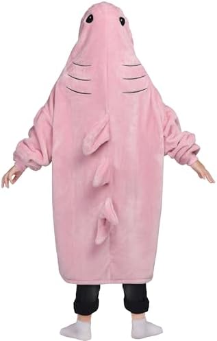 Waitu Shark Blanket Hoodie Funny Birthday Gifts for Women Men Boys Girls, Zipper Wearable Shark Hooded Blanket Cute Shark Costume Cozy Flannel Shark Wearable Blanket for Shark Lovers(Kids,Bright Pink) - Image 2