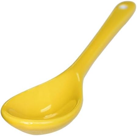 Yellow 6 pcs Porcelain Egg Spoons Ceramic Spoons 4.7 inch Coffee Dessert Yogurt Tea Milky Tea
