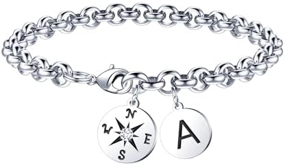 2026 Graduation Gift for Her - Compass Graduation Bracelet Class of 2026 Initial Charm Bracelet Inspirational Masters Degree Preschool High School College Graduation Gift for Her by JIAOGE