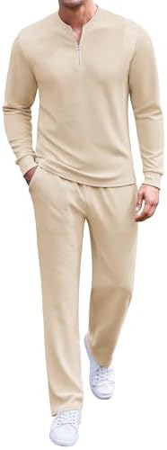 COOFANDY Men's 2 Piece Tracksuit Set Polo Athletic Sweatsuit Quarter Zip Jogging Long Sleeve Casual Sports Outfits by COOFANDY