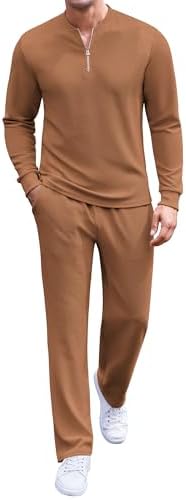 COOFANDY Men's 2 Piece Tracksuit Set Polo Athletic Sweatsuit Quarter Zip Jogging Long Sleeve Casual Sports Outfits by COOFANDY