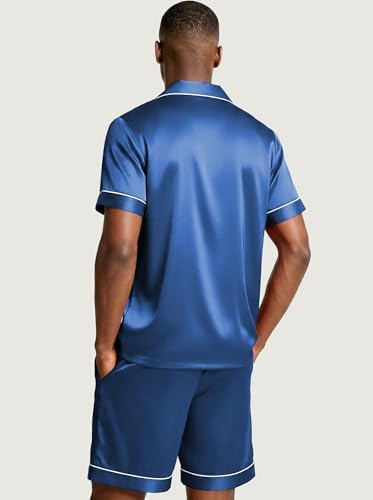 Ekouaer Mens Silk Satin Pajamas Set Short Sleeve Button Up Lounge Pjs Set - Image 6