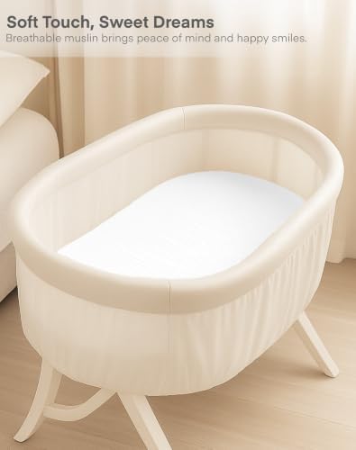 Muslin Bedside Bassinet Sheets 2 Pack, 33" X 20", (White-White) - Image 2
