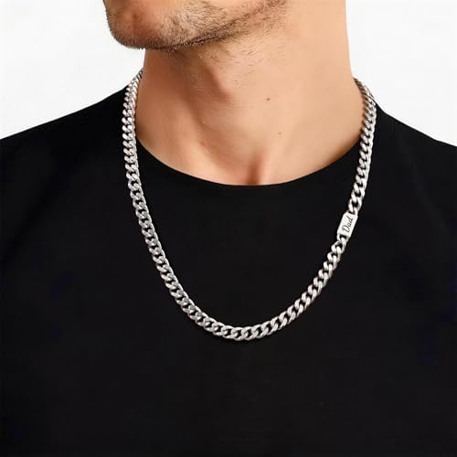 MEALGUET Cuban Link Chain Necklace for Men : Men's 316L Stainless Steel Silver Love You Forever Engraved Curb Chains Necklaces for Son Grandson Nephew Boyfriend, Jewelry Gifts for Birthday Valentines - Image 5