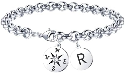 2026 Graduation Gift for Her - Compass Graduation Bracelet Class of 2026 Initial Charm Bracelet Inspirational Masters Degree Preschool High School College Graduation Gift for Her by JIAOGE