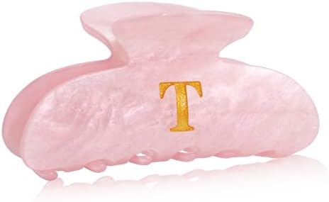 Acrylic Letter Hair Clips for Women - Pink Monogram Hair Claw Alphabet Large Hair Clip, Fashion Glitter Claw Clips Elegant And Durable Hair Accessory, Letter T by Fohufo