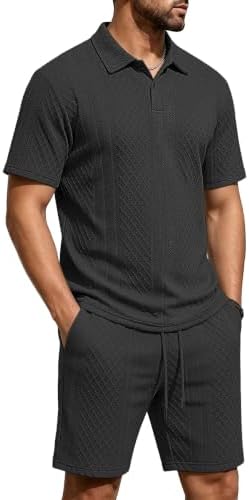 Men's 2 Pieces Outfits Casual Polo Shirt and Shorts Set Collar Athletic Jogging Summer Tracksuit - Image 2
