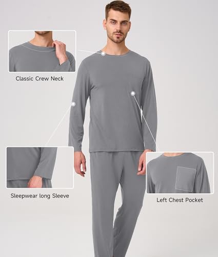 BAMBOO COOL Men's Pajama Set Long Sleeve PJs with Pants & Pockets - Image 3