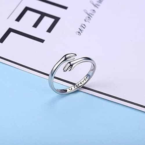 Yesteel S925 Sterling Silver Hug Ring for Women Teen Girls, Adjustable Ring Jewelry Mothers Day Birthday Gifts for Daughters Mom Sister Wife Friends Grandma - Image 6