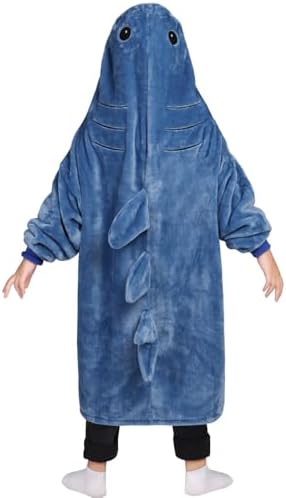 Waitu Shark Wearable Blanket for Kids, Shark Blanket Hoodie Funny Birthday Gifts for Women Men Boys Girls, Shark Hooded Blanket Cute Flannel Shark Costume for Shark Lovers (Kids, Blue) - Image 2