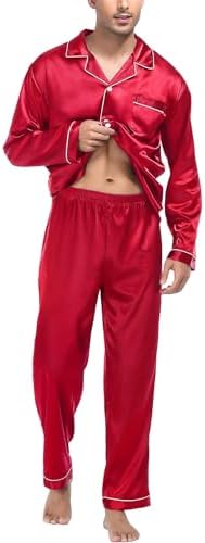 SWOMOG Mens Silk Satin Pajamas Set Long Sleeve Sleepwear Button-Down Pj Two-piece Loungewear with Long Pants S-XXL - Image 2