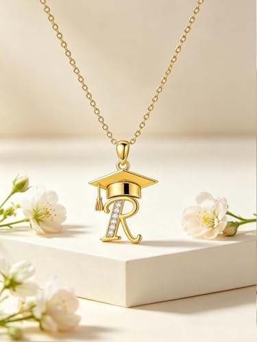 Graduation Gifts for Women, 18K Gold Graduation Initial Necklace A-Z, Inspiring Grad Pendant Necklace Present, College Seniors High School Graduations Jewelry Gifts - Image 4