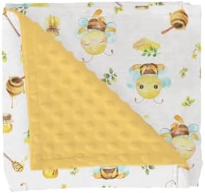 Bee Honey Baby Blankets for Girl Boy Cute Bees Honeycomb Floral Leaves Soft Mink Dotted Backing Double Layer Swaddle Blanket Summer Spring Garden Bed Throws for Newborn Toddler Crib Stroller 30x40 by GrowhappyGrowhealthy