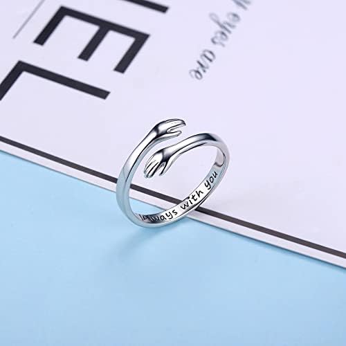 Yesteel S925 Sterling Silver Hug Ring for Women Teen Girls, Adjustable Ring Jewelry Mothers Day Birthday Gifts for Daughters Mom Sister Wife Friends Grandma - Image 5