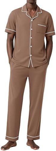 Ekouaer Men's Cotton Pajama Set Short Sleeve Button Down Sleepwear Pjs by EKOUAER